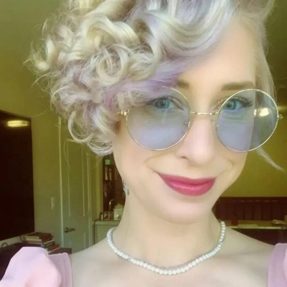 🆕Blue Tinted Round Lens Gold Frame Sunglasses